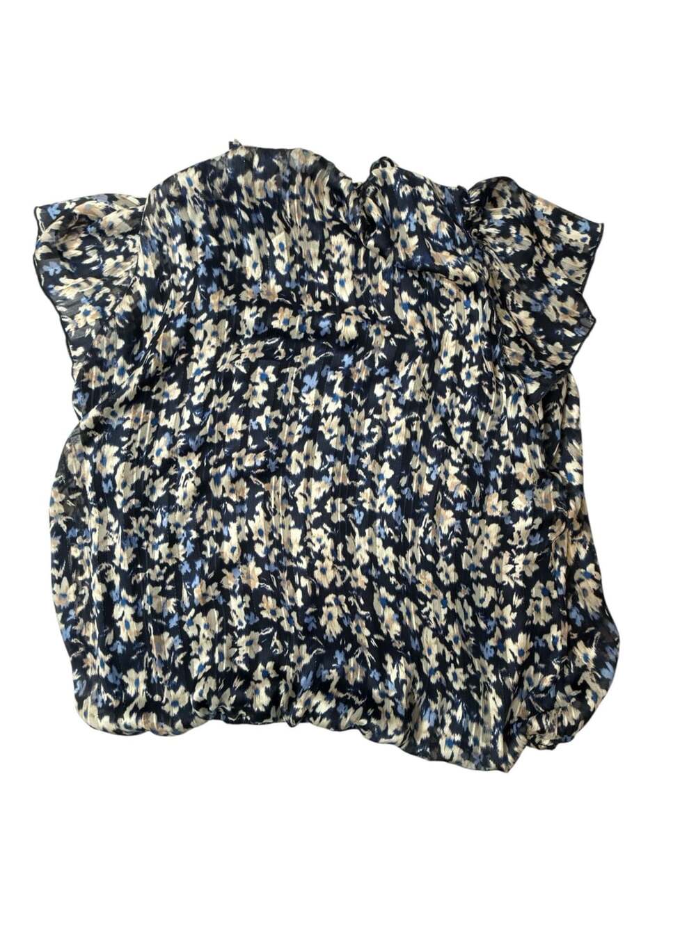 Tamara H Ruffle Cap Short Sleeve Blue Floral Blouse size 1X
